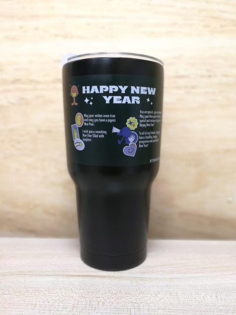 สกรีนแก้ว YETI รูปภาพและข้อความ Happy New Year