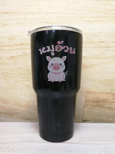 สกรีนแก้ว YETI รูปภาพและข้อความ หมูอ้วน