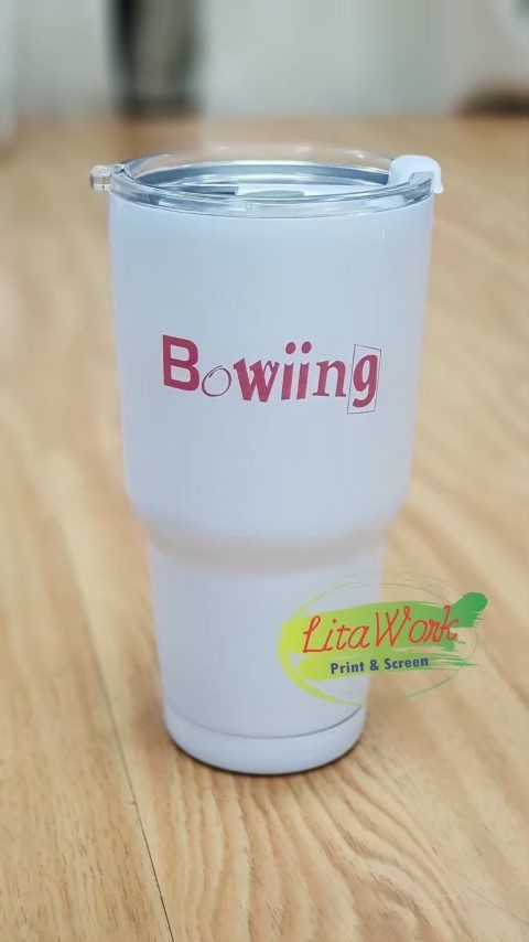 สกรีนแก้ว YETI โลโก้ Bowiing