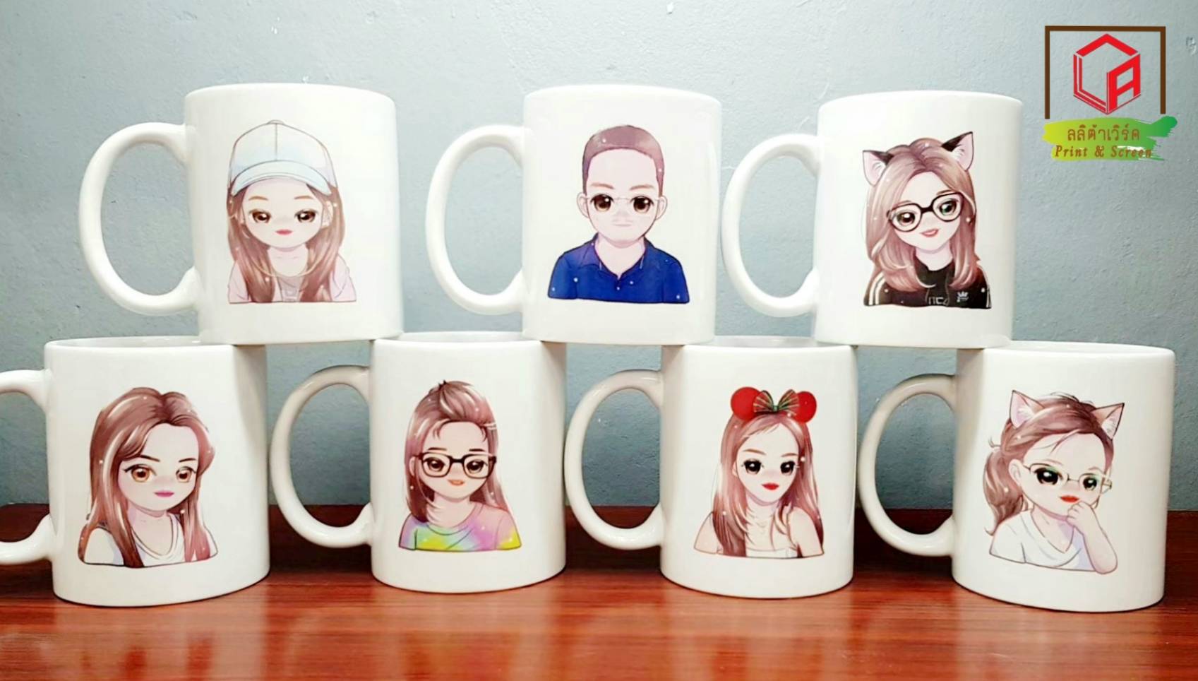 สกรีนแก้วมัคสีขาวรูปการ์ตูน